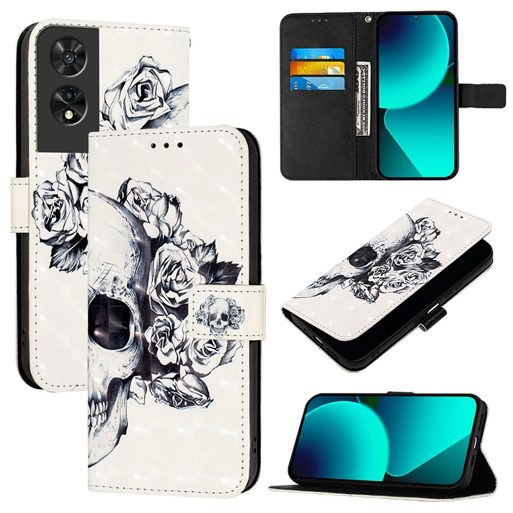 TCL 505 Leather Flip Phone Case with 3D Painted Design, Card Holder, Wallet & Stand Function - Durable Protection & Easy Access