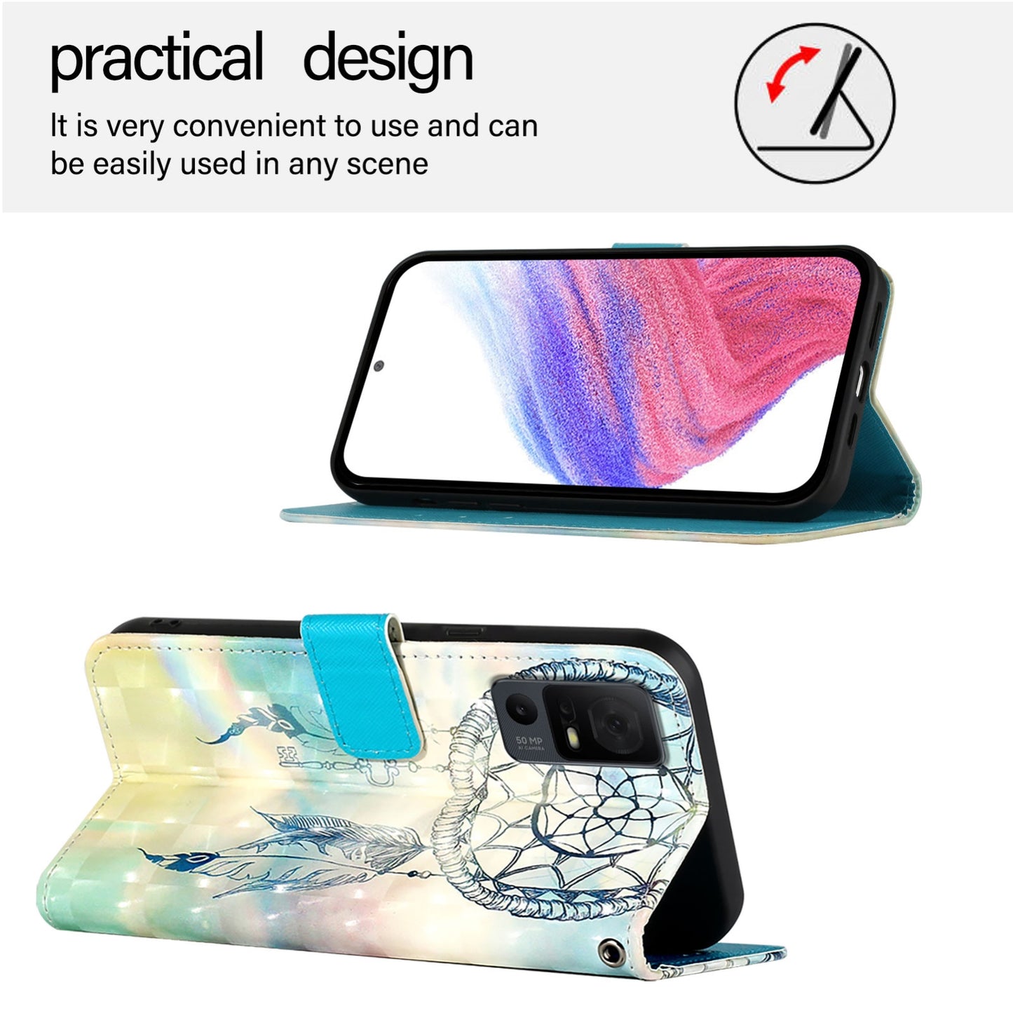 TCL 40 XL Leather Flip Phone Case with 3D Painted Design, Card Holder, Wallet & Stand Function - Durable Protection & Easy Access