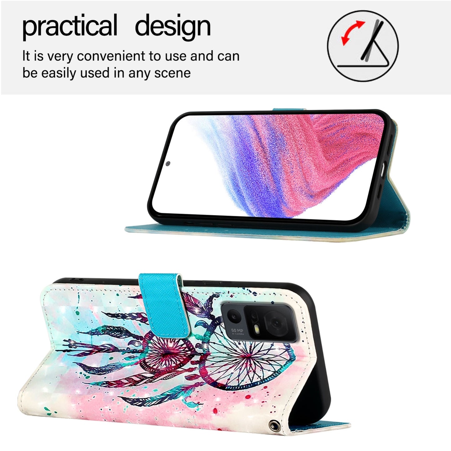 TCL 40 T T608DL Leather Flip Phone Case with 3D Painted Design, Card Holder, Wallet & Stand Function - Durable Protection & Easy Access
