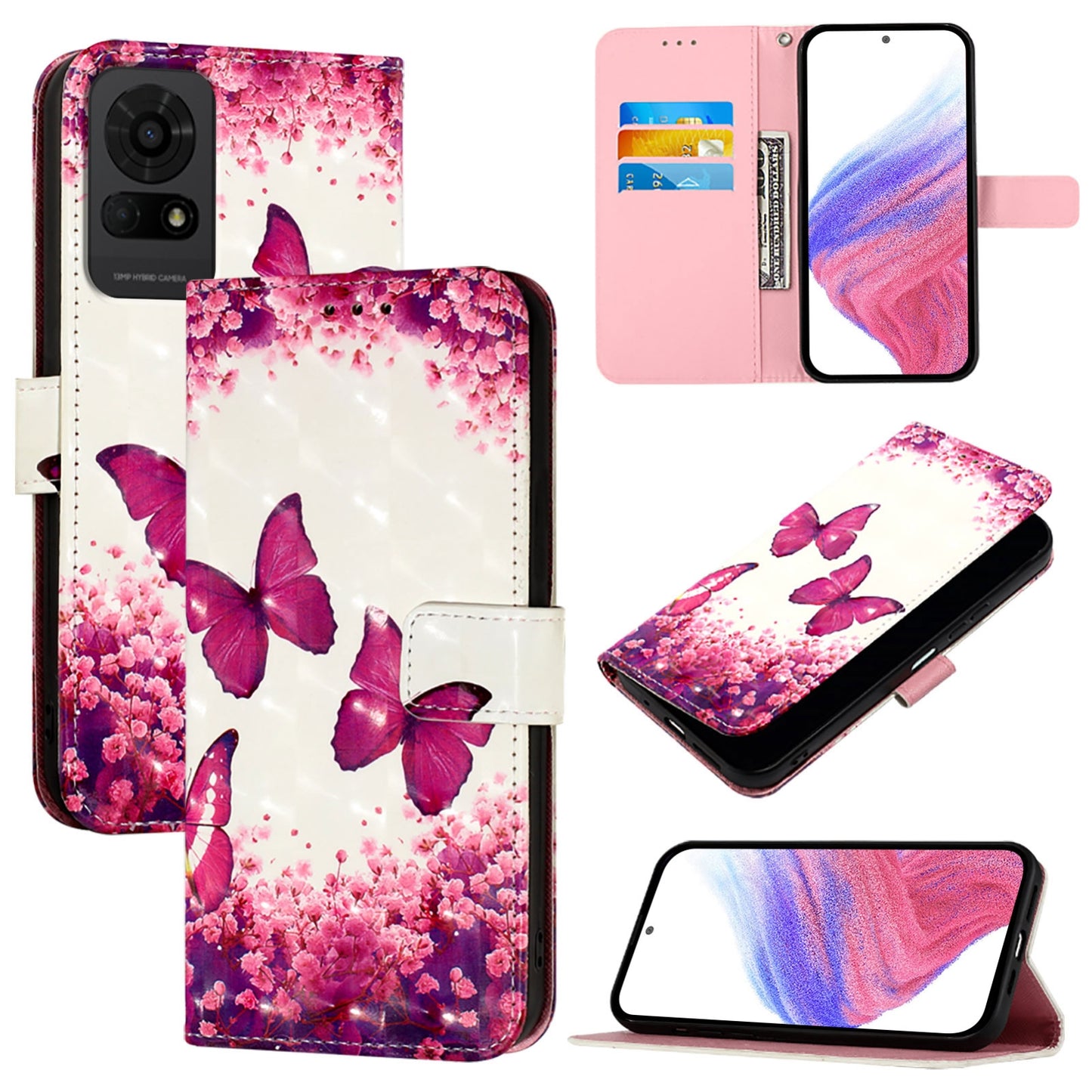 TCL 50 LE 5G Leather Flip Phone Case with 3D Painted Design, Card Holder, Wallet & Stand Function - Durable Protection & Easy Access