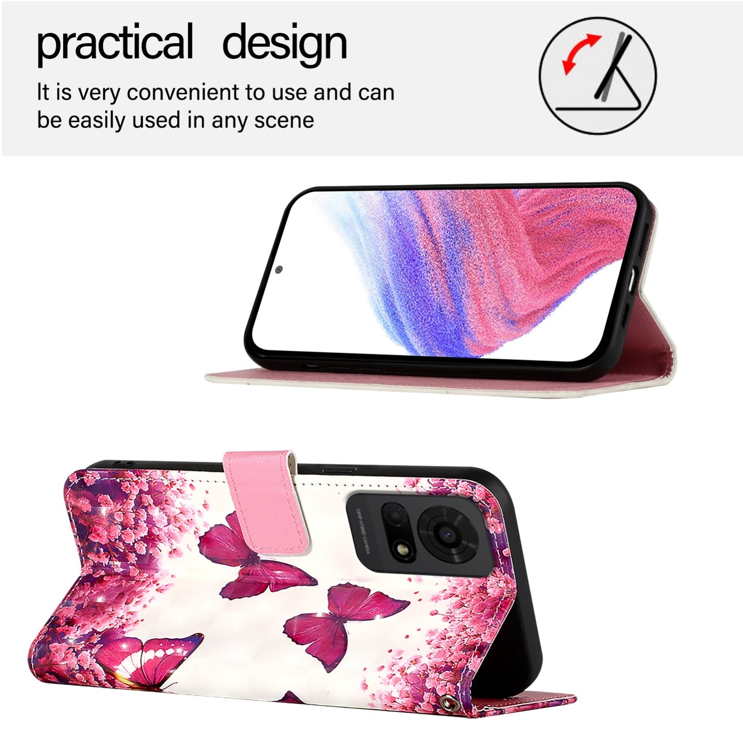 TCL 50 LE 5G Leather Flip Phone Case with 3D Painted Design, Card Holder, Wallet & Stand Function - Durable Protection & Easy Access