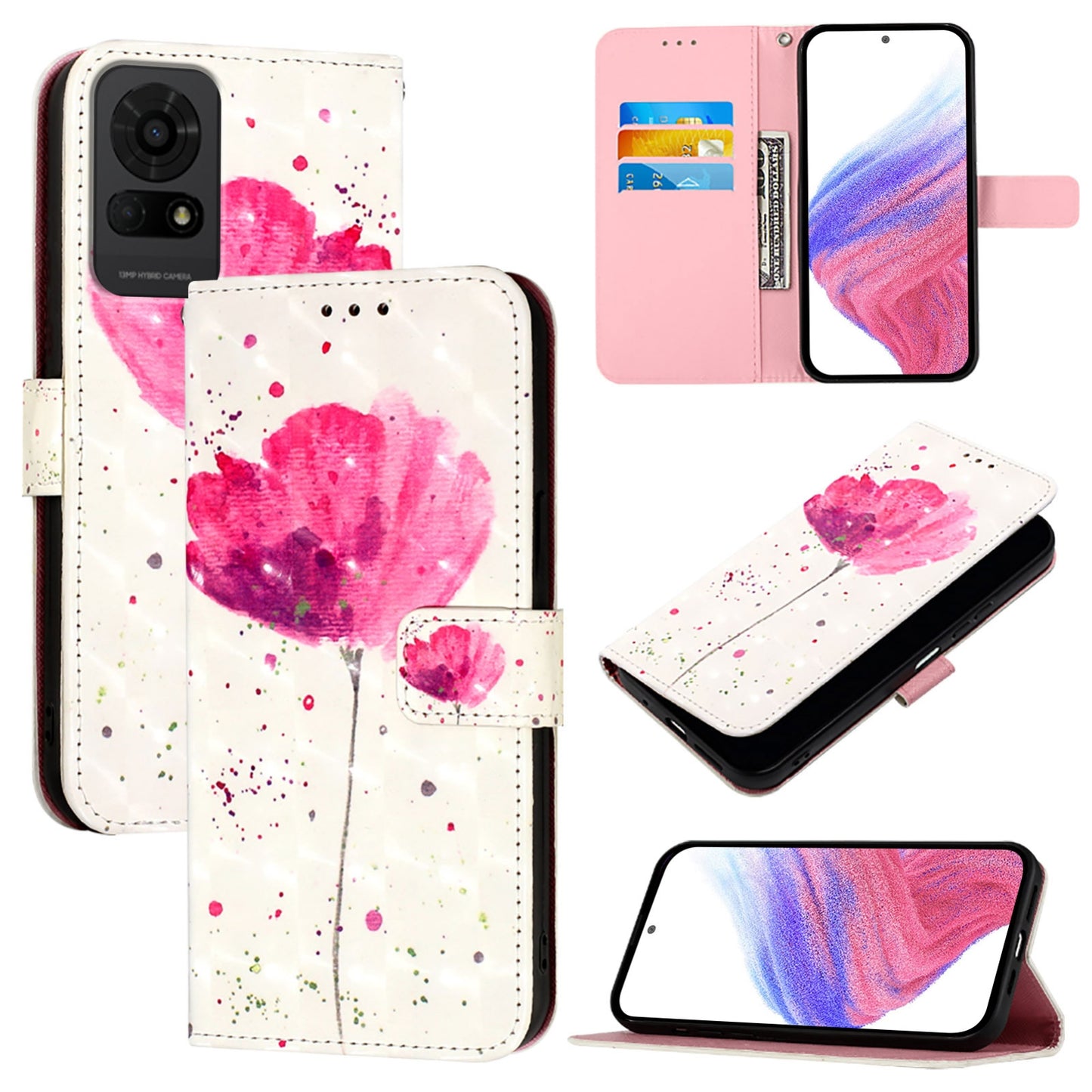 TCL 50 LE 5G Leather Flip Phone Case with 3D Painted Design, Card Holder, Wallet & Stand Function - Durable Protection & Easy Access
