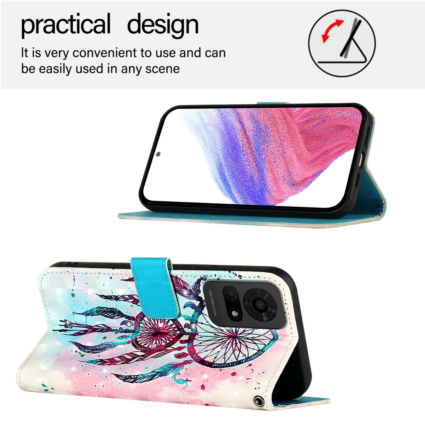 TCL 50 LE 5G Leather Flip Phone Case with 3D Painted Design, Card Holder, Wallet & Stand Function - Durable Protection & Easy Access