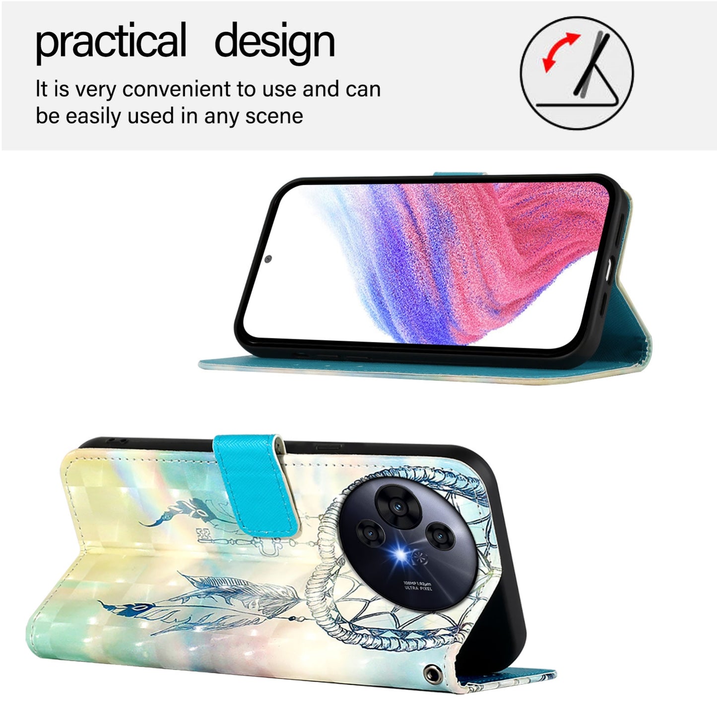 TCL 50 Pro NxtPaper Leather Flip Phone Case with 3D Painted Design, Card Holder, Wallet & Stand Function - Durable Protection & Easy Access