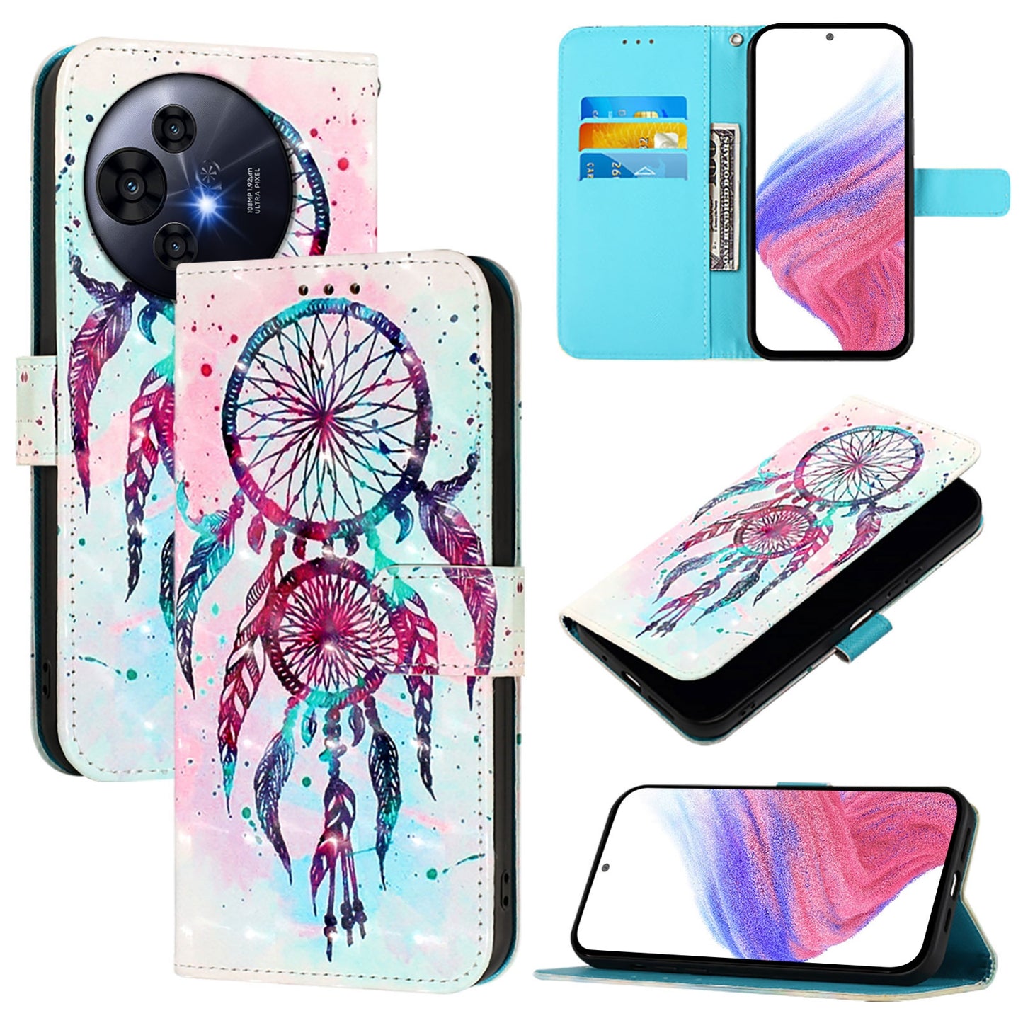 TCL 50 Pro NxtPaper Leather Flip Phone Case with 3D Painted Design, Card Holder, Wallet & Stand Function - Durable Protection & Easy Access