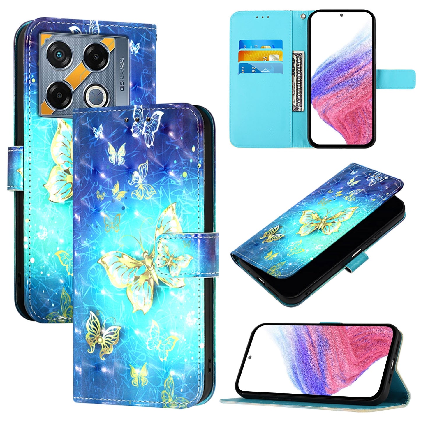 Infinix GT 20 Pro Leather Flip Phone Case with 3D Painted Design, Card Holder, Wallet & Stand Function - Durable Protection & Easy Access