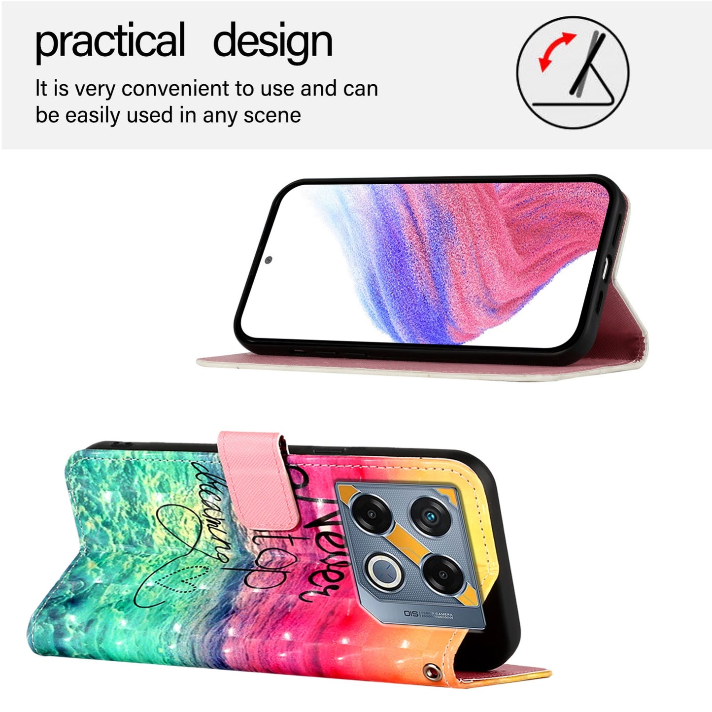 Infinix GT 20 Pro Leather Flip Phone Case with 3D Painted Design, Card Holder, Wallet & Stand Function - Durable Protection & Easy Access