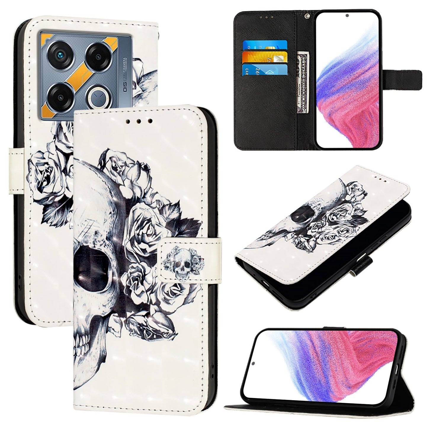Infinix GT 20 Pro Leather Flip Phone Case with 3D Painted Design, Card Holder, Wallet & Stand Function - Durable Protection & Easy Access
