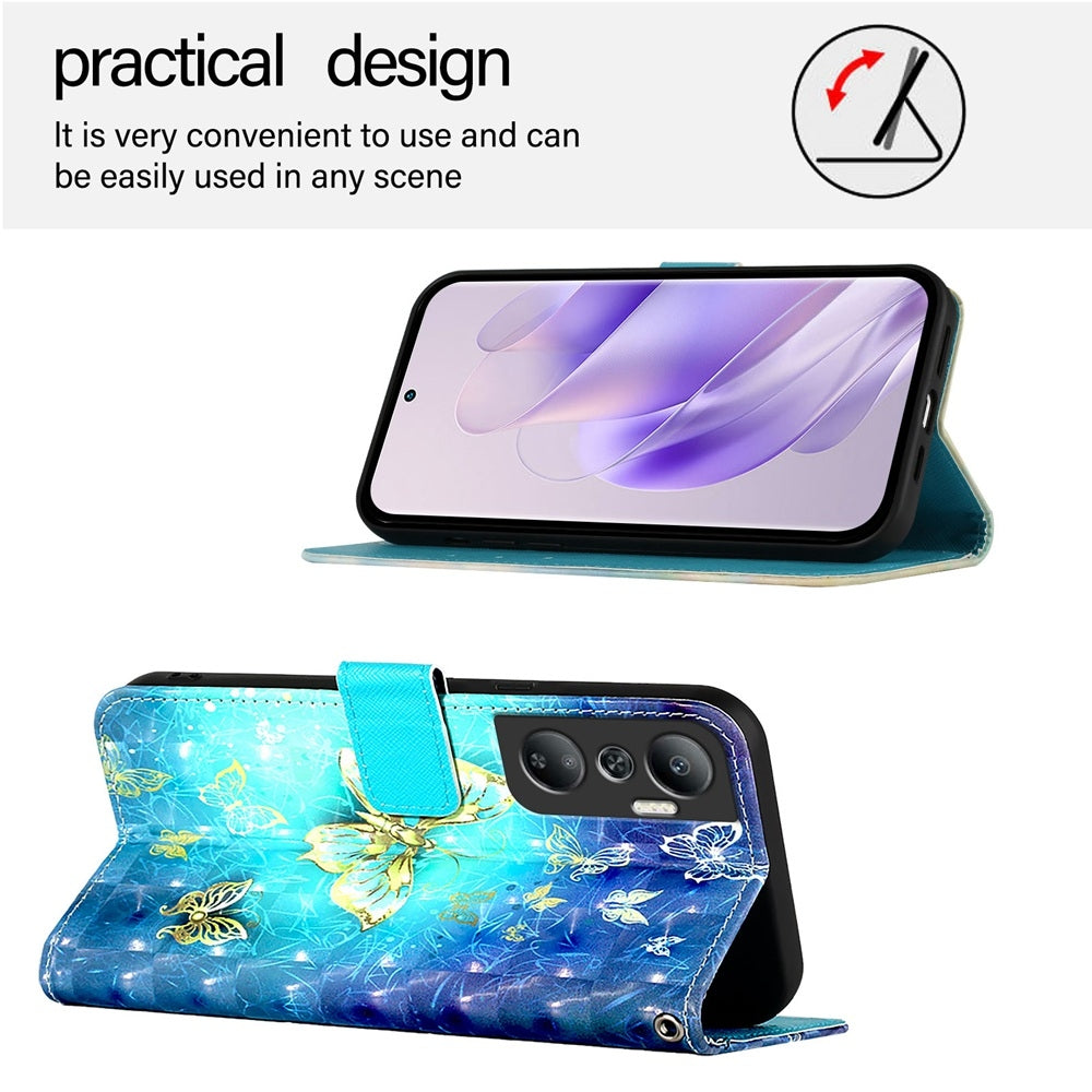 Infinix Hot 20 4G Leather Flip Phone Case with 3D Painted Design, Card Holder, Wallet & Stand Function - Durable Protection & Easy Access