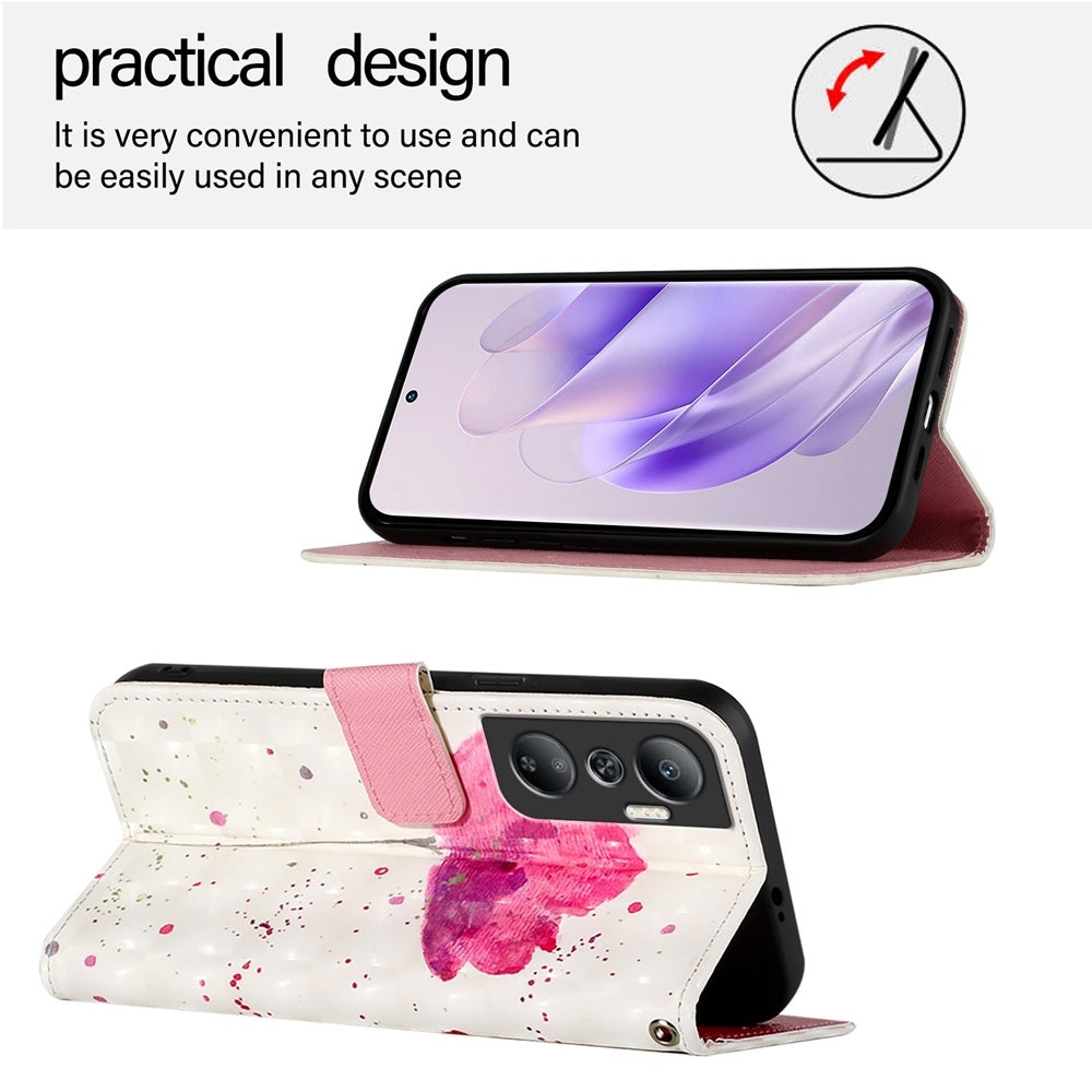 Infinix Hot 20 4G Leather Flip Phone Case with 3D Painted Design, Card Holder, Wallet & Stand Function - Durable Protection & Easy Access