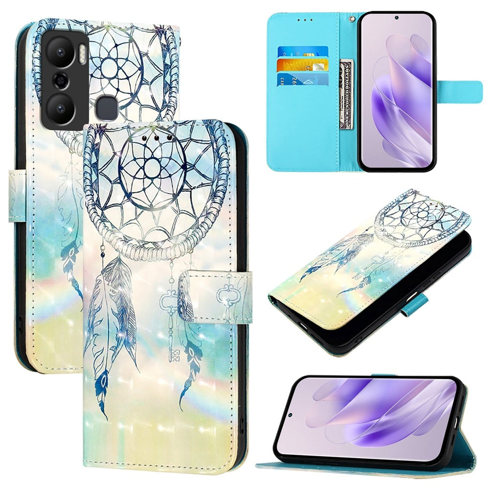 Infinix Hot 20 Play Leather Flip Phone Case with 3D Painted Design, Card Holder, Wallet & Stand Function - Durable Protection & Easy Access