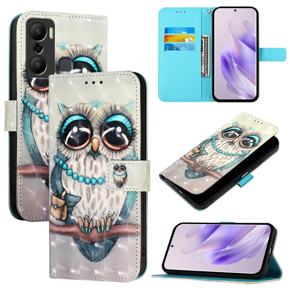 Infinix Hot 20 Play Leather Flip Phone Case with 3D Painted Design, Card Holder, Wallet & Stand Function - Durable Protection & Easy Access