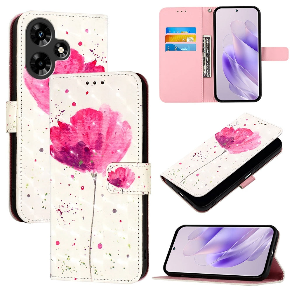 Infinix Hot 30 4G Leather Flip Phone Case with 3D Painted Design, Card Holder, Wallet & Stand Function - Durable Protection & Easy Access