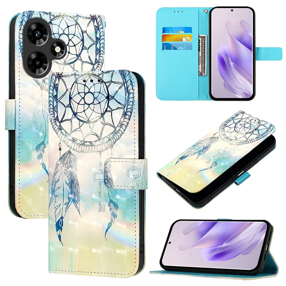 Infinix Hot 30i Leather Flip Phone Case with 3D Painted Design, Card Holder, Wallet & Stand Function - Durable Protection & Easy Access