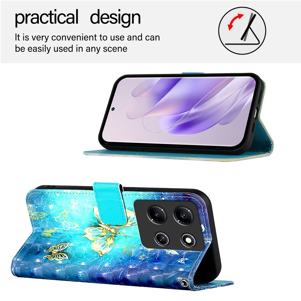 Infinix Note 30i Leather Flip Phone Case with 3D Painted Design, Card Holder, Wallet & Stand Function - Durable Protection & Easy Access
