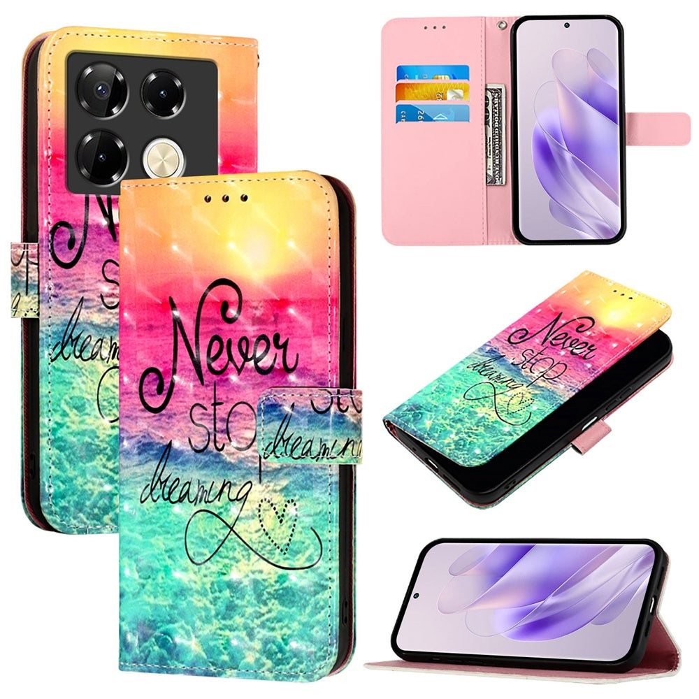 Infinix Note 40 Pro 4G Leather Flip Phone Case with 3D Painted Design, Card Holder, Wallet & Stand Function - Durable Protection & Easy Access