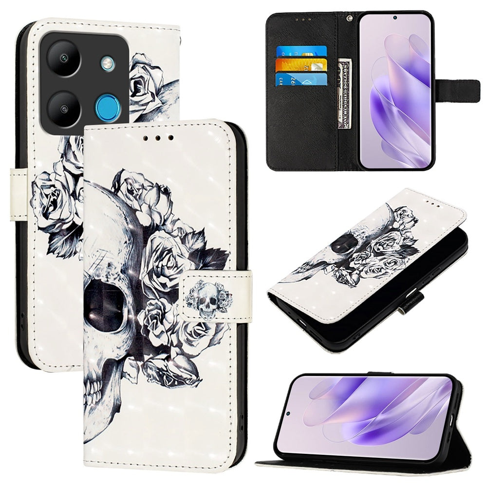Infinix Smart 7 HD Leather Flip Phone Case with 3D Painted Design, Card Holder, Wallet & Stand Function - Durable Protection & Easy Access
