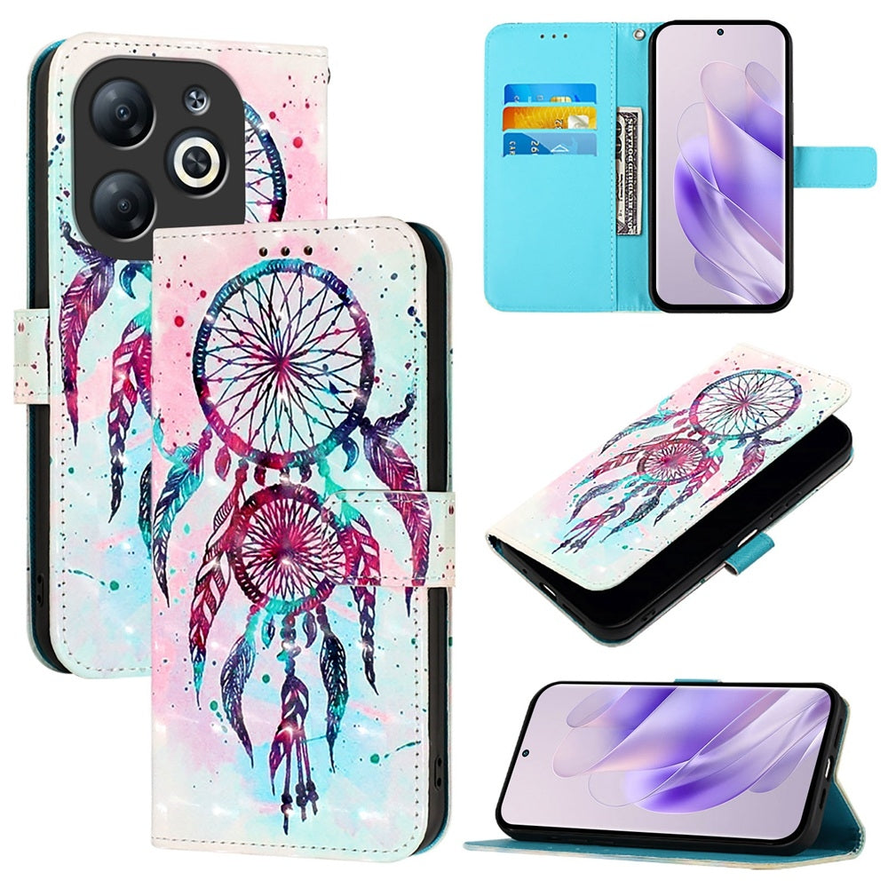 Infinix Smart 8 Leather Flip Phone Case with 3D Painted Design, Card Holder, Wallet & Stand Function - Durable Protection & Easy Access