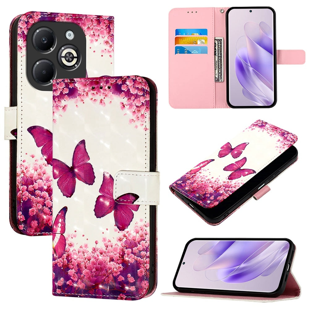Infinix Smart 8 Pro Leather Flip Phone Case with 3D Painted Design, Card Holder, Wallet & Stand Function - Durable Protection & Easy Access