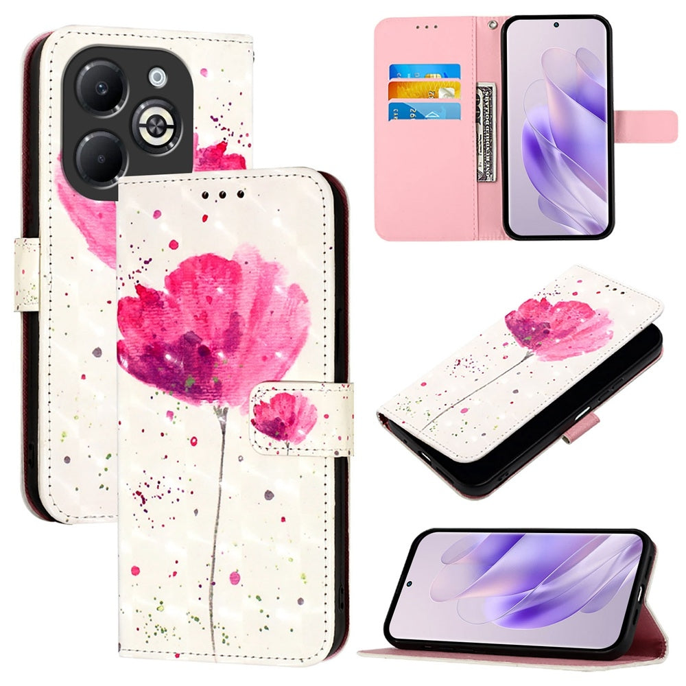 Infinix Smart 8 Pro Leather Flip Phone Case with 3D Painted Design, Card Holder, Wallet & Stand Function - Durable Protection & Easy Access