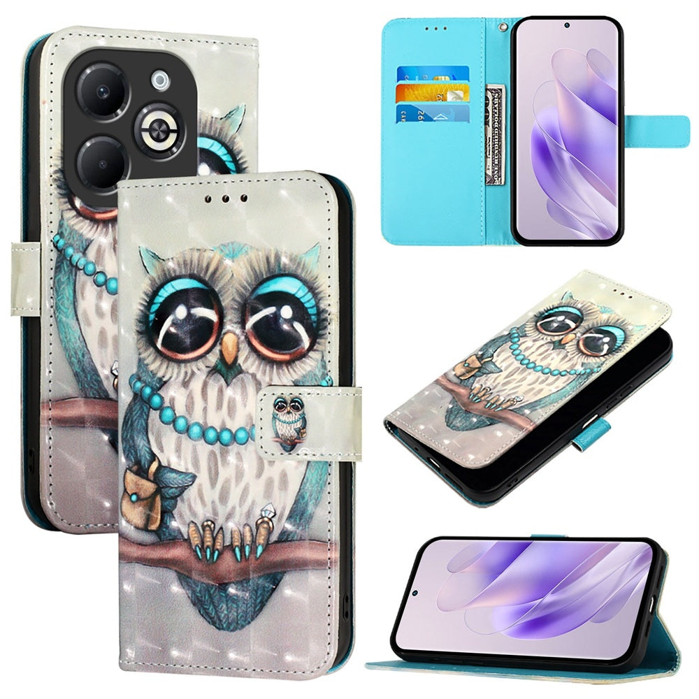 Infinix Smart 8 Plus Leather Flip Phone Case with 3D Painted Design, Card Holder, Wallet & Stand Function - Durable Protection & Easy Access