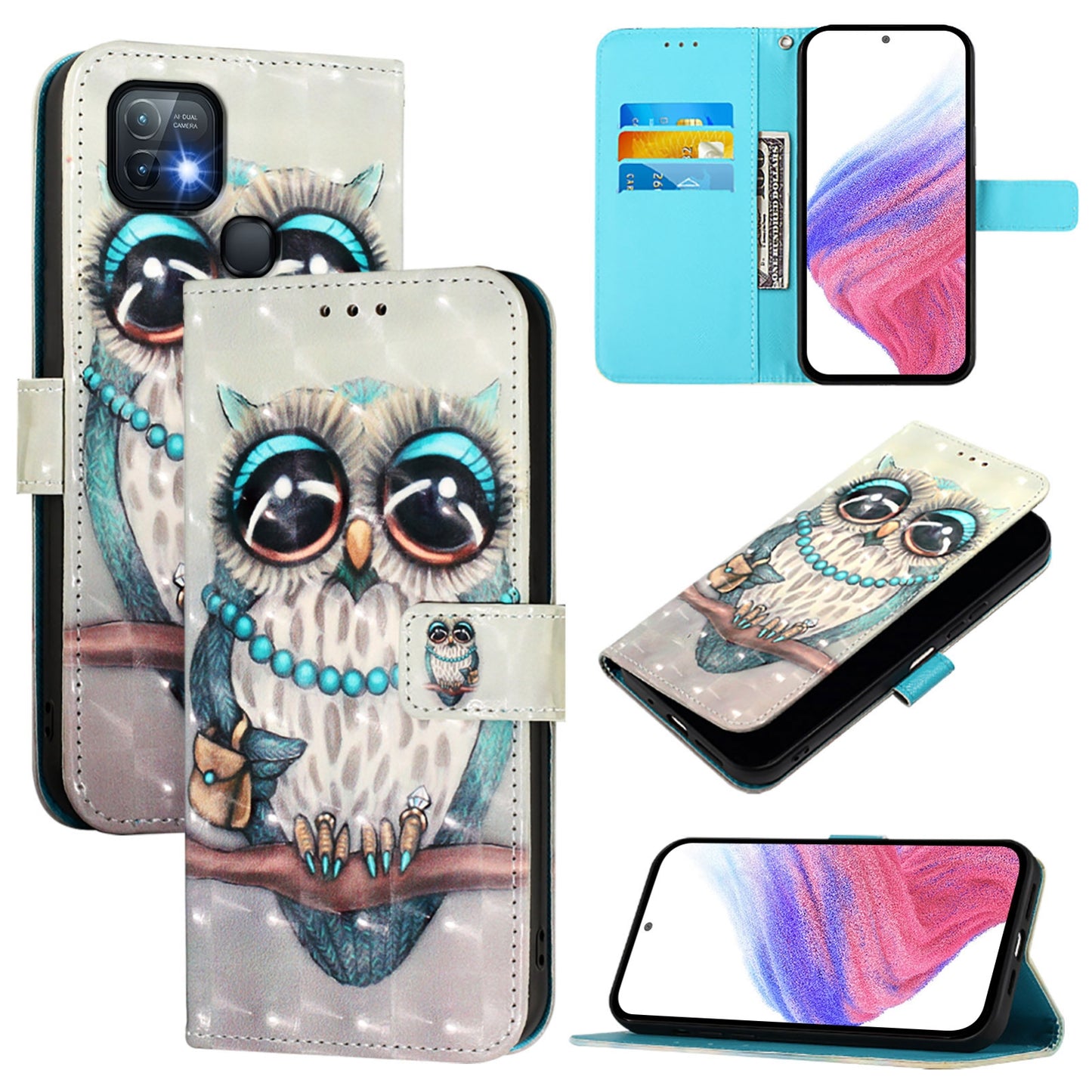 Infinix Hot 10i Leather Flip Phone Case with 3D Painted Design, Card Holder, Wallet & Stand Function - Durable Protection & Easy Access