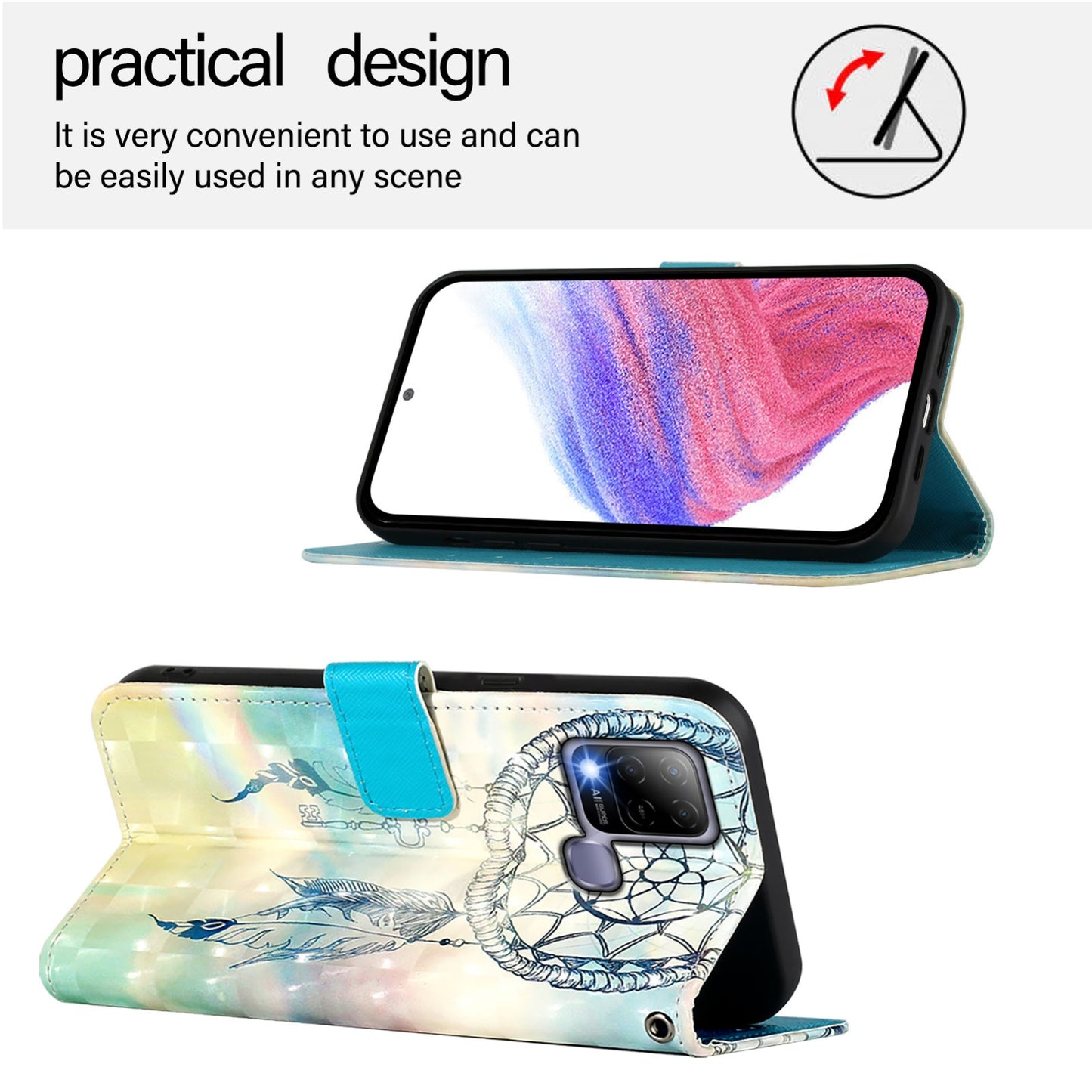 Infinix Hot 10T Leather Flip Phone Case with 3D Painted Design, Card Holder, Wallet & Stand Function - Durable Protection & Easy Access