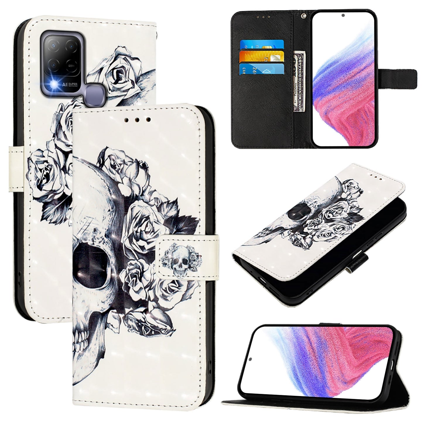 Infinix Hot 10T Leather Flip Phone Case with 3D Painted Design, Card Holder, Wallet & Stand Function - Durable Protection & Easy Access