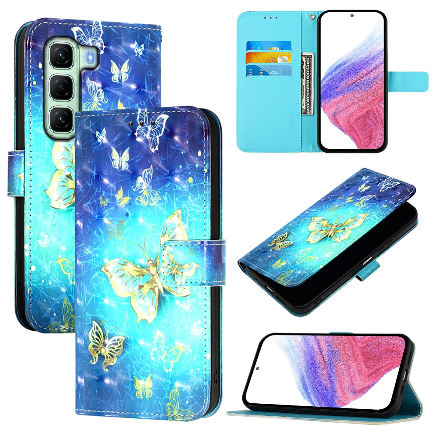 Infinix Hot 50 4G Leather Flip Phone Case with 3D Painted Design, Card Holder, Wallet & Stand Function - Durable Protection & Easy Access