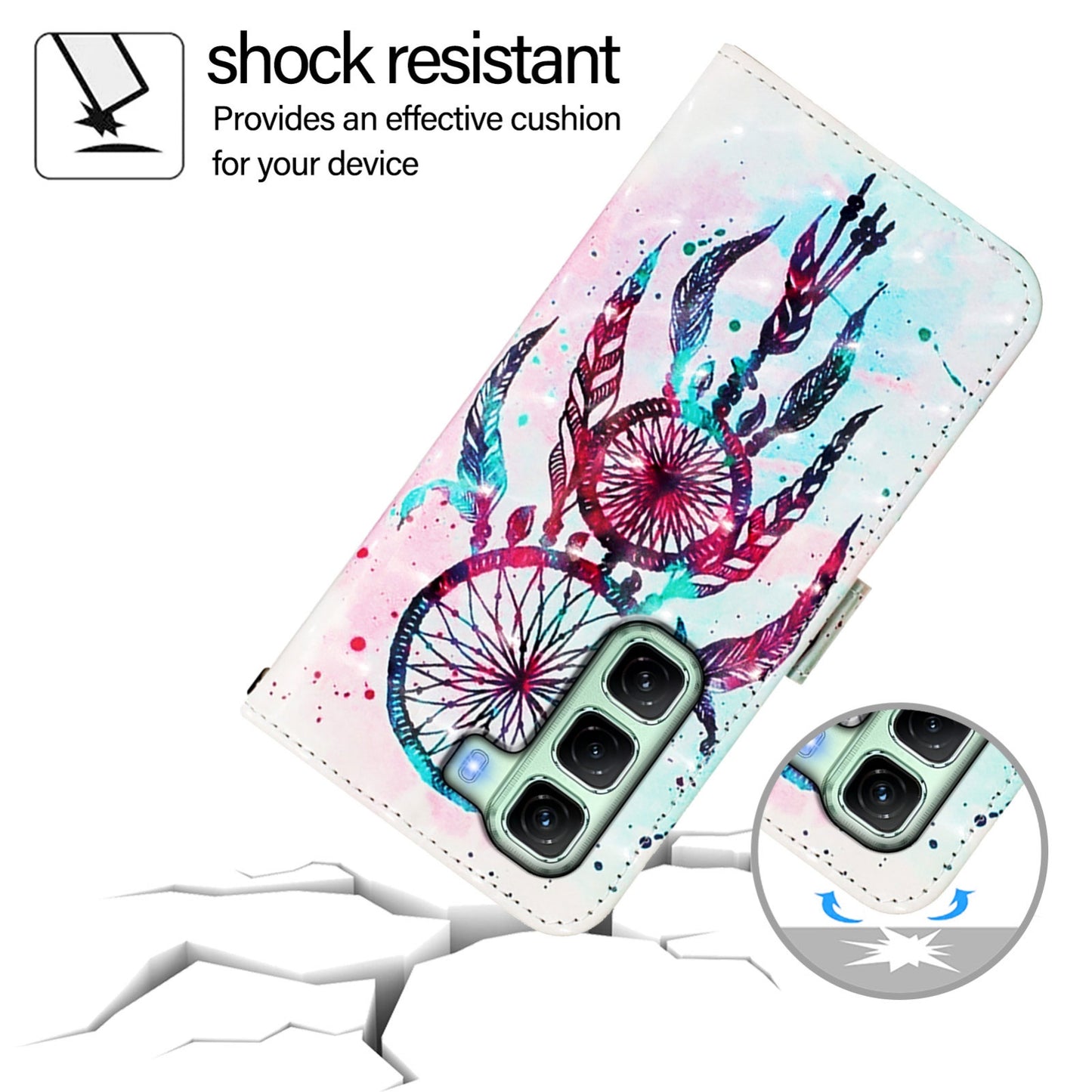 Infinix Hot 50 4G Leather Flip Phone Case with 3D Painted Design, Card Holder, Wallet & Stand Function - Durable Protection & Easy Access