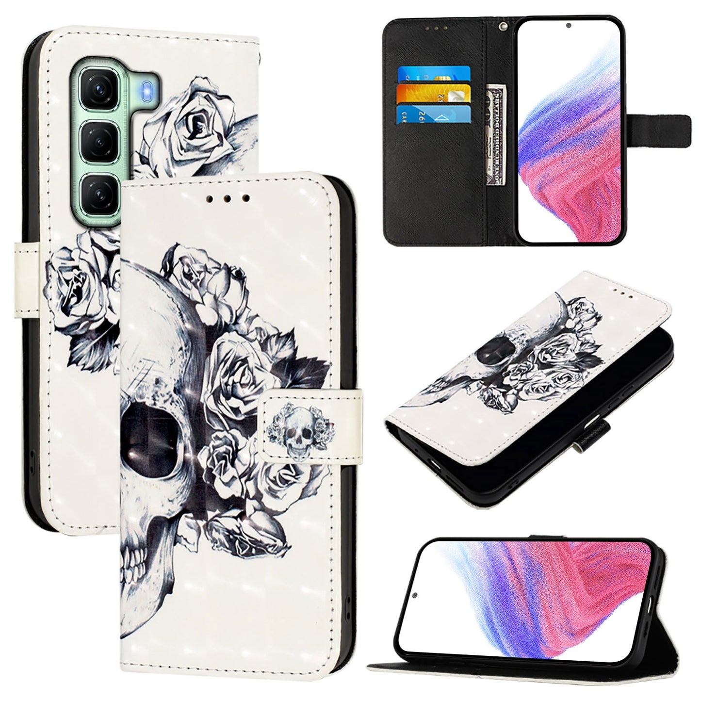 Infinix Hot 50 4G Leather Flip Phone Case with 3D Painted Design, Card Holder, Wallet & Stand Function - Durable Protection & Easy Access