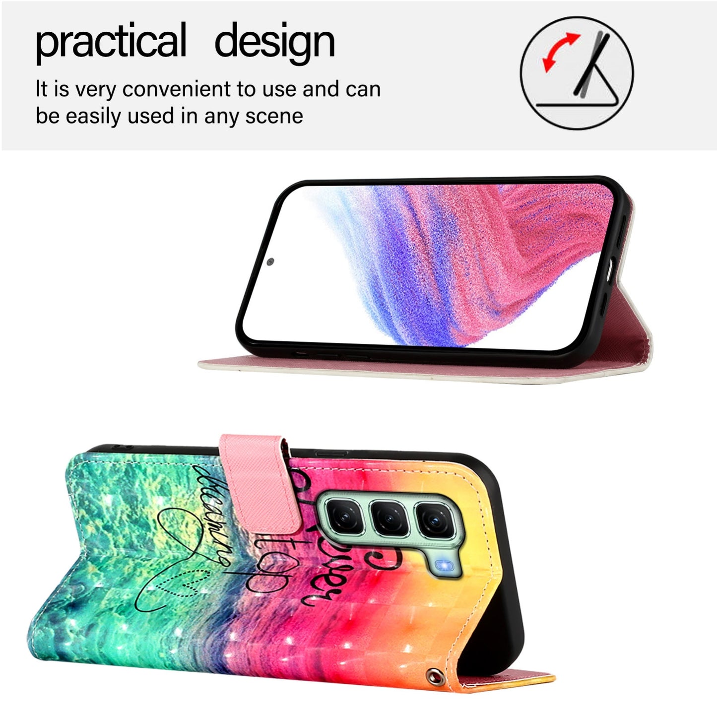 Infinix Hot 50 5G Leather Flip Phone Case with 3D Painted Design, Card Holder, Wallet & Stand Function - Durable Protection & Easy Access