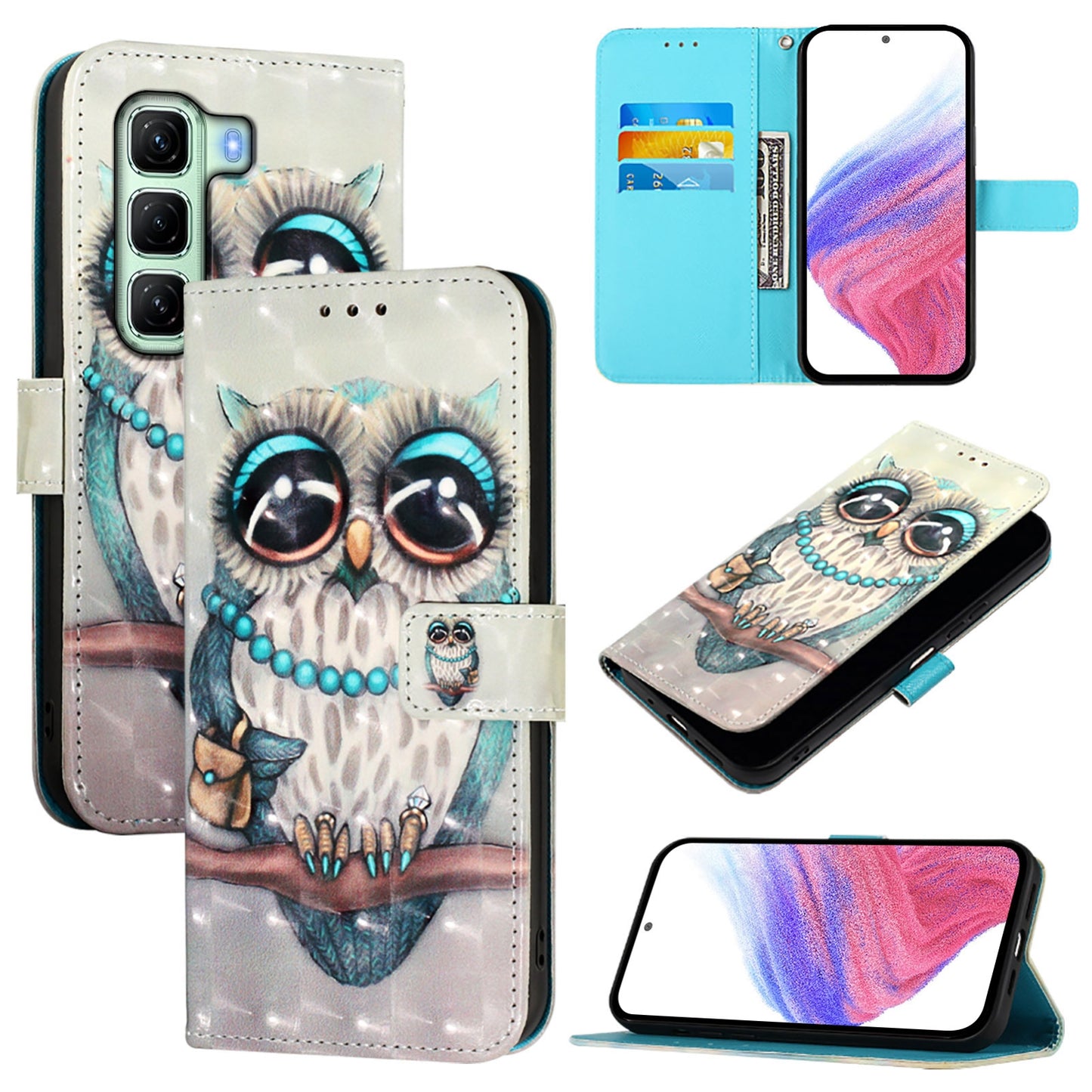 Infinix Hot 50 5G Leather Flip Phone Case with 3D Painted Design, Card Holder, Wallet & Stand Function - Durable Protection & Easy Access