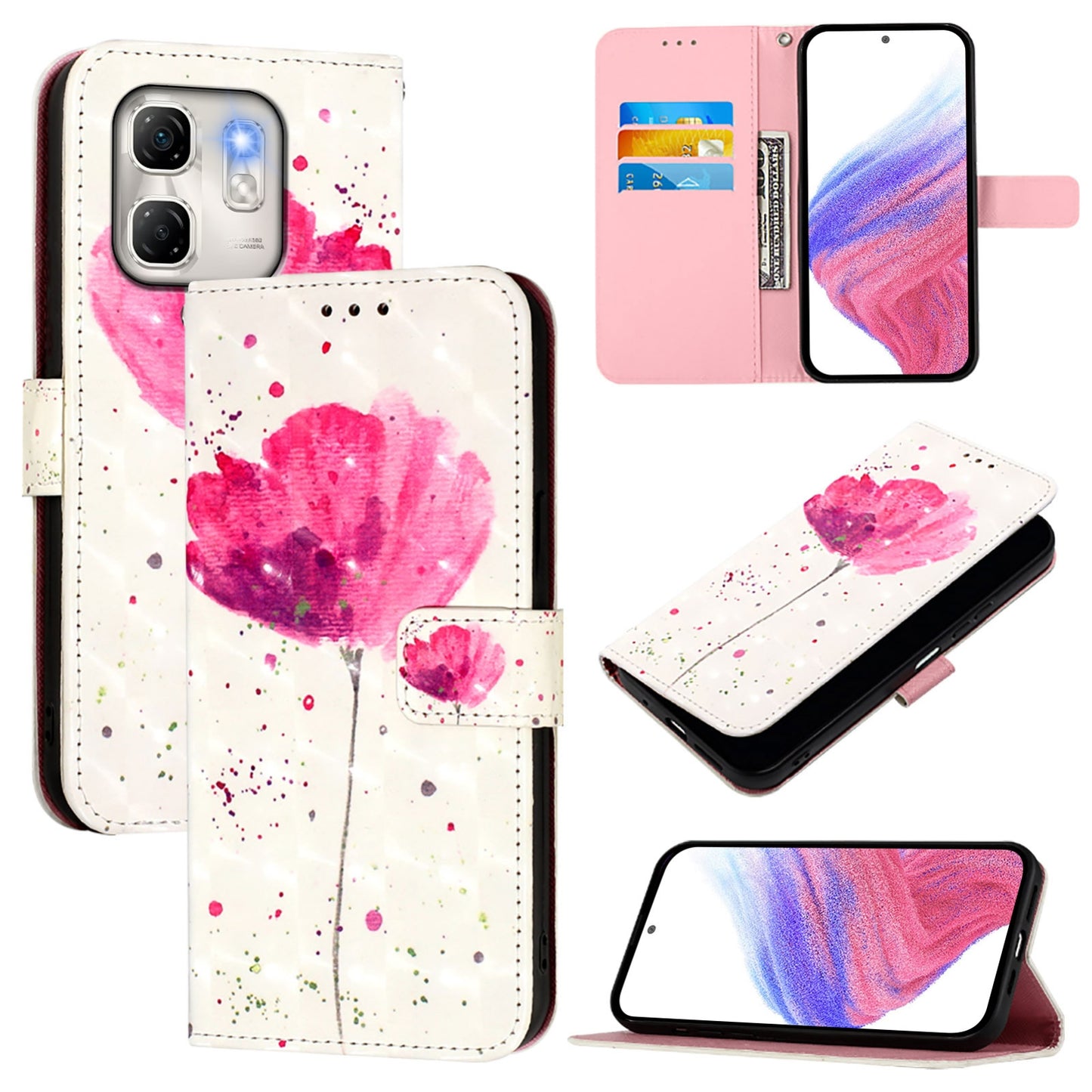 Infinix Hot 50i 5G Leather Flip Phone Case with 3D Painted Design, Card Holder, Wallet & Stand Function - Durable Protection & Easy Access