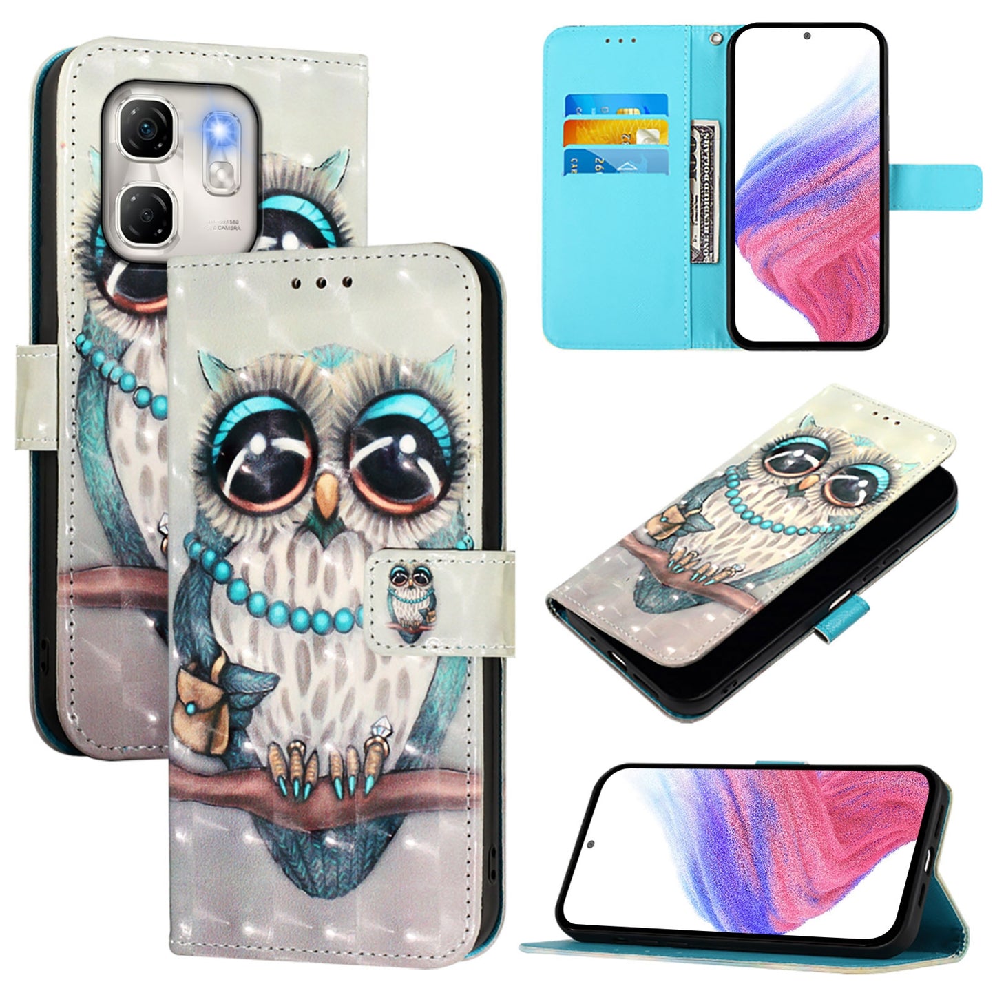 Infinix Smart 9 4G Leather Flip Phone Case with 3D Painted Design, Card Holder, Wallet & Stand Function - Durable Protection & Easy Access