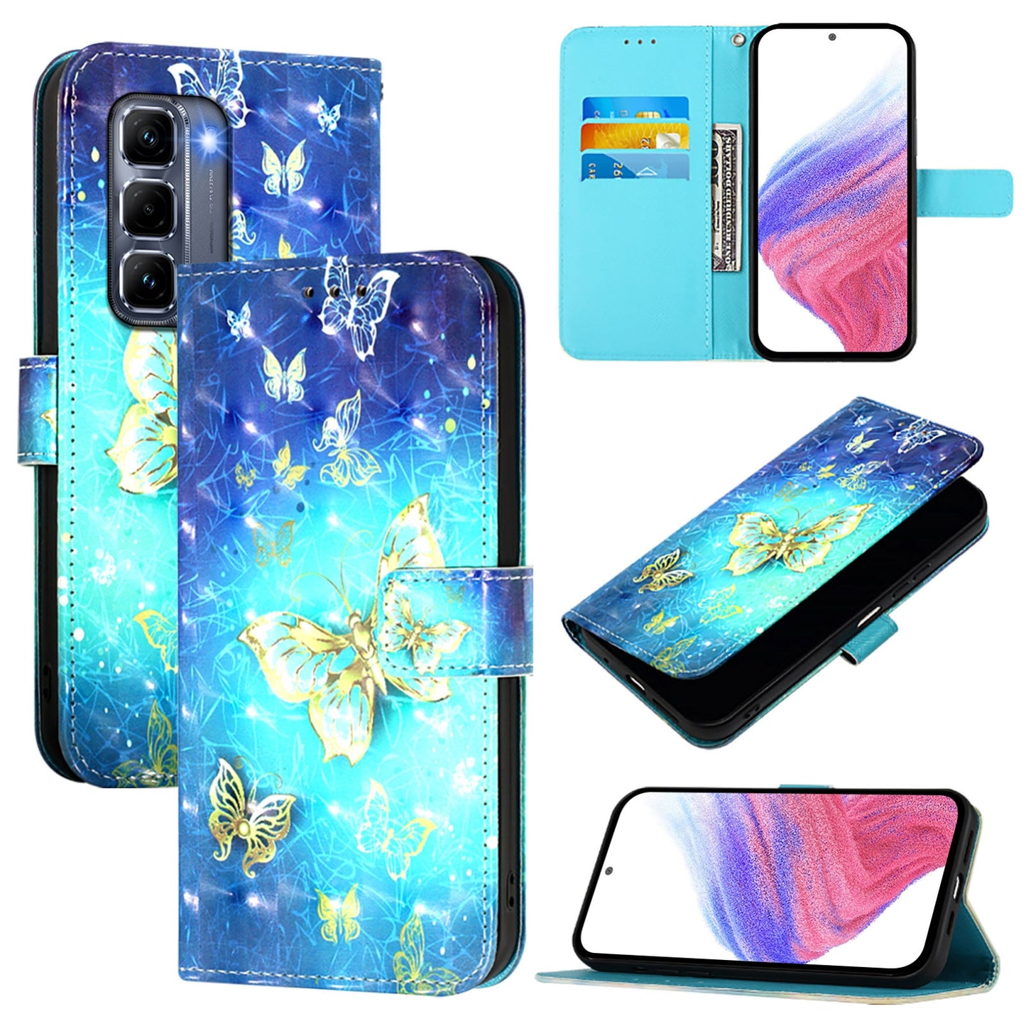 Infinix Hot 50 Pro+ 4G Leather Flip Phone Case with 3D Painted Design, Card Holder, Wallet & Stand Function - Durable Protection & Easy Access