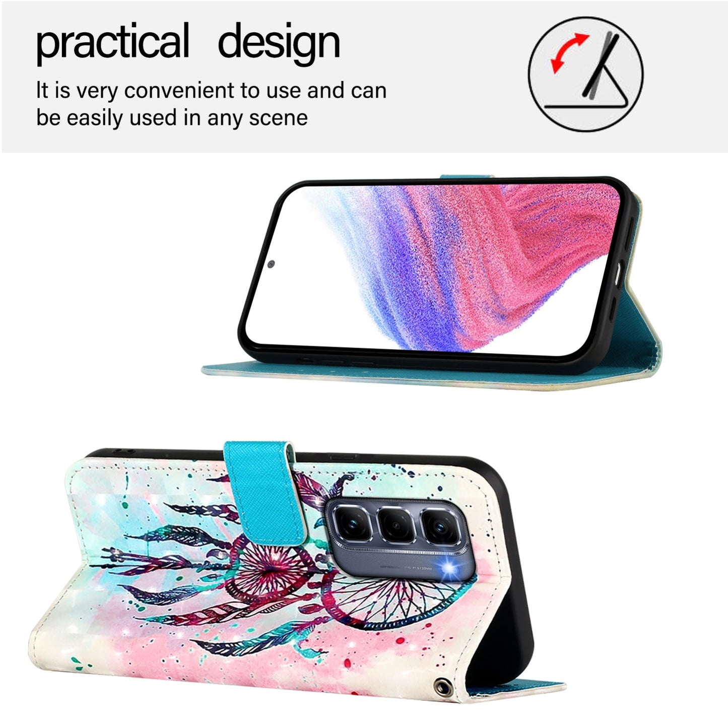 Infinix Hot 50 Pro+ 4G Leather Flip Phone Case with 3D Painted Design, Card Holder, Wallet & Stand Function - Durable Protection & Easy Access