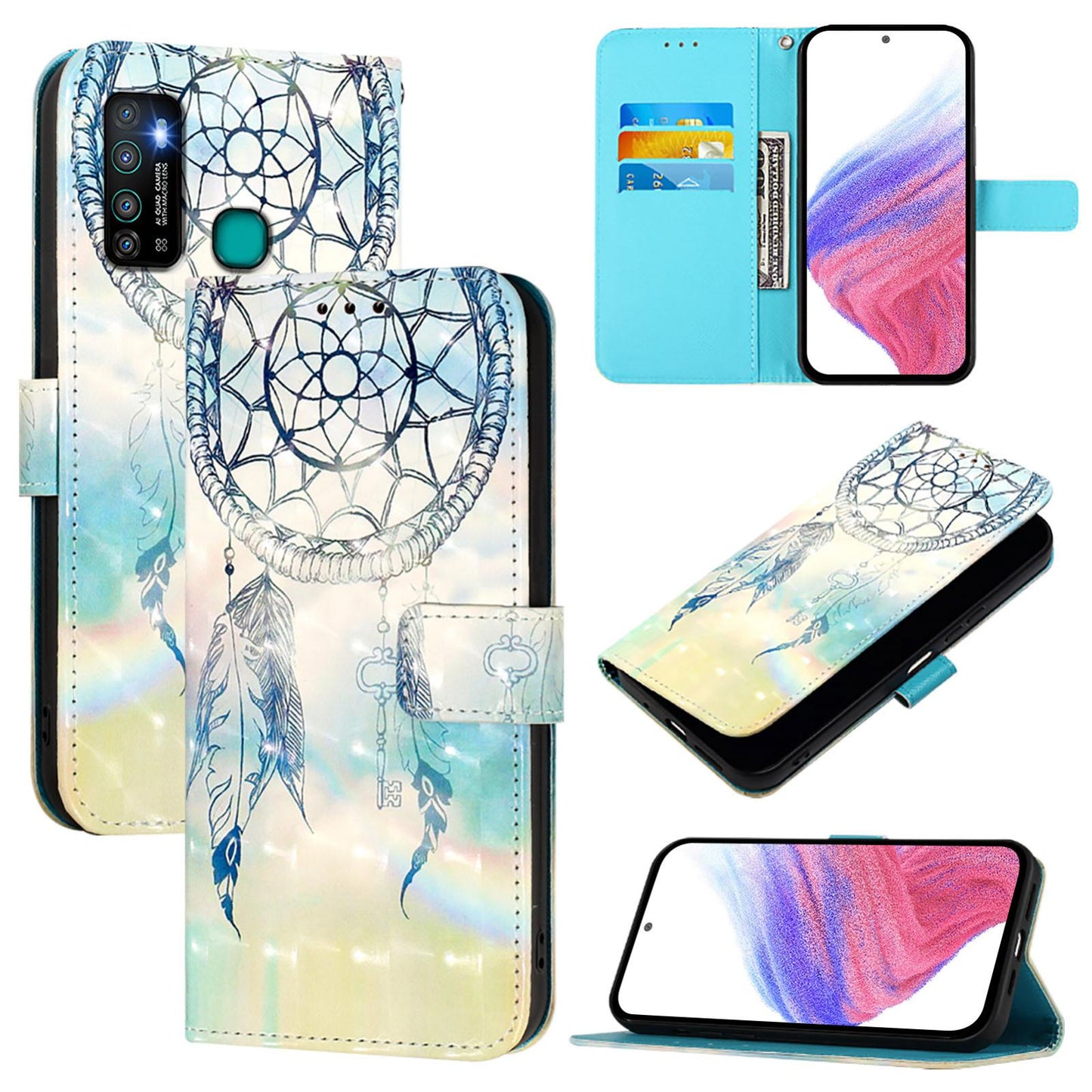 Infinix Hot 9 Pro Leather Flip Phone Case with 3D Painted Design, Card Holder, Wallet & Stand Function - Durable Protection & Easy Access