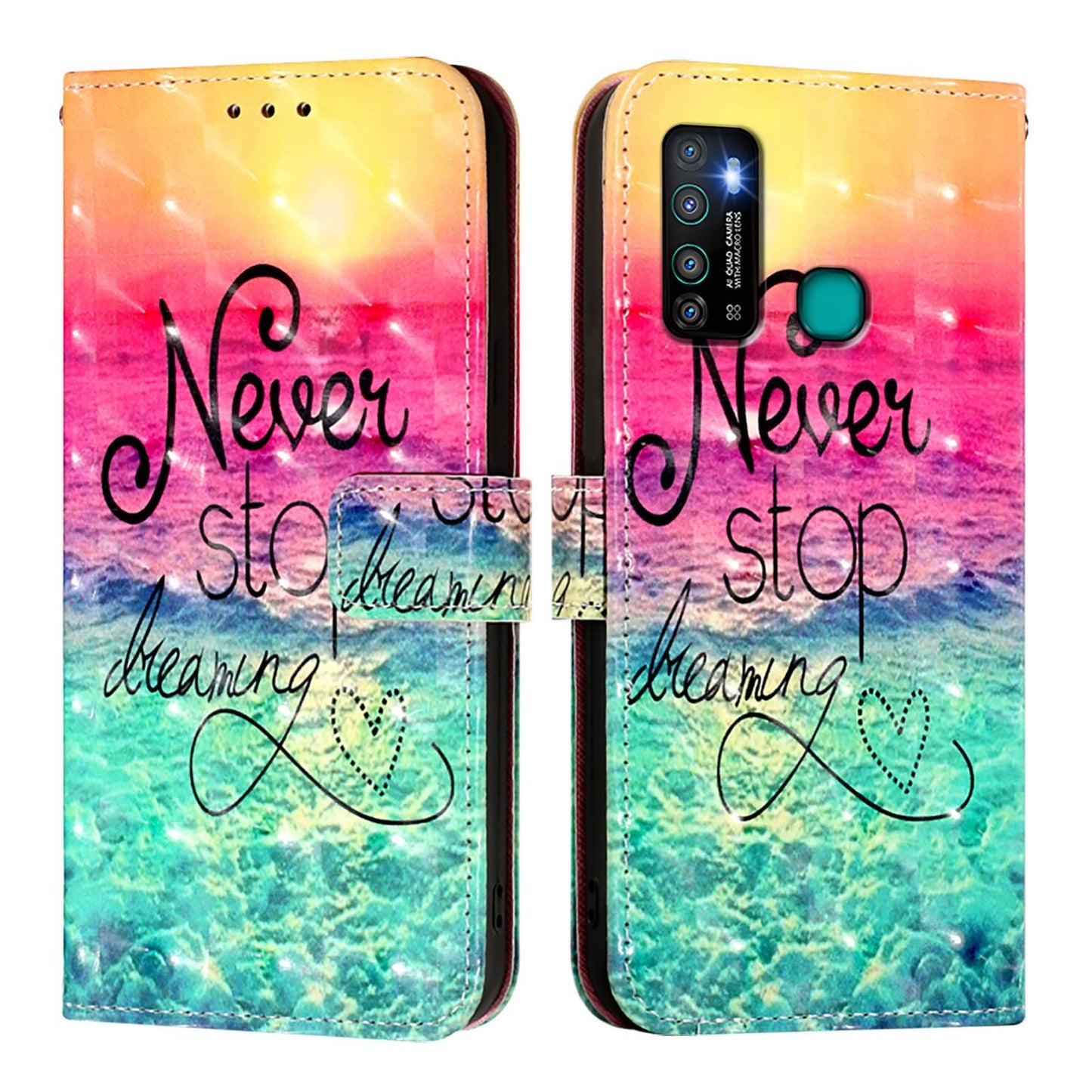 Infinix Hot 9 Leather Flip Phone Case with 3D Painted Design, Card Holder, Wallet & Stand Function - Durable Protection & Easy Access