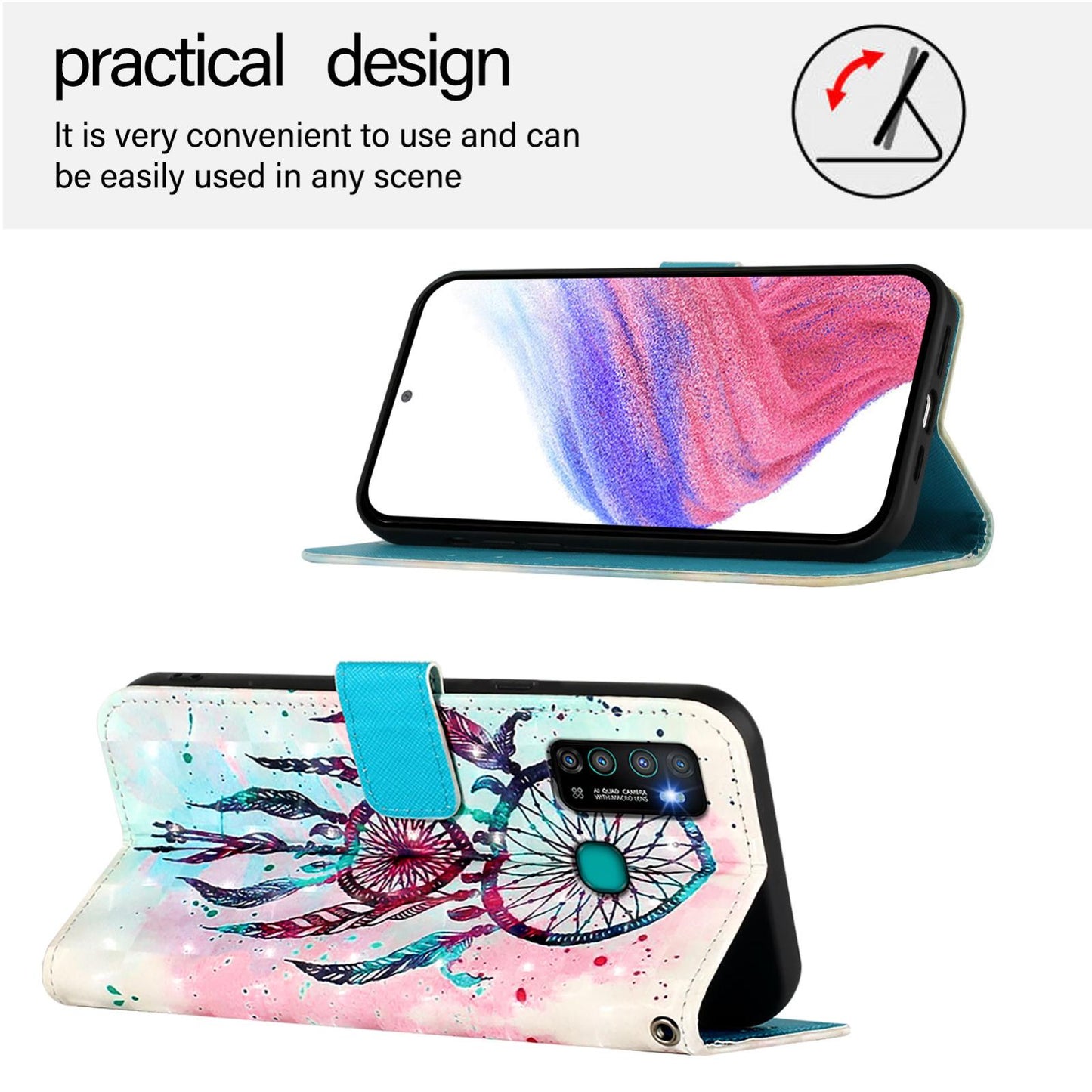 Infinix Hot 9 Leather Flip Phone Case with 3D Painted Design, Card Holder, Wallet & Stand Function - Durable Protection & Easy Access