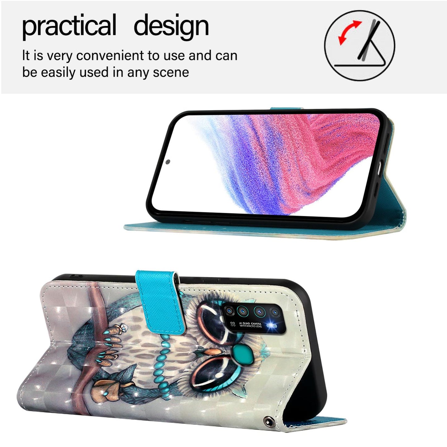 Infinix Hot 9 Pro Leather Flip Phone Case with 3D Painted Design, Card Holder, Wallet & Stand Function - Durable Protection & Easy Access