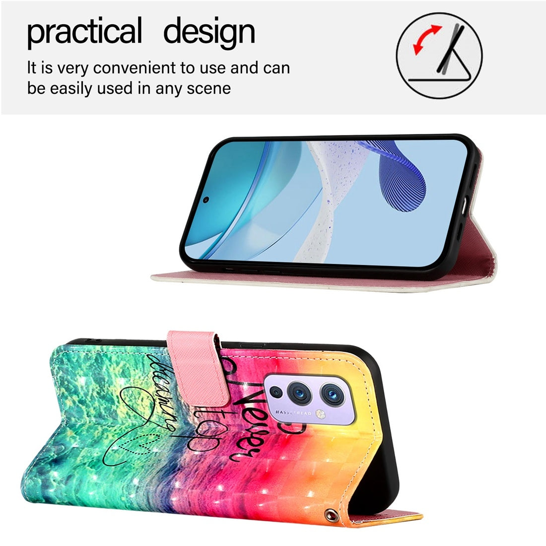 OnePlus 9 Leather Flip Phone Case with 3D Painted Design, Card Holder, Wallet & Stand Function - Durable Protection & Easy Access