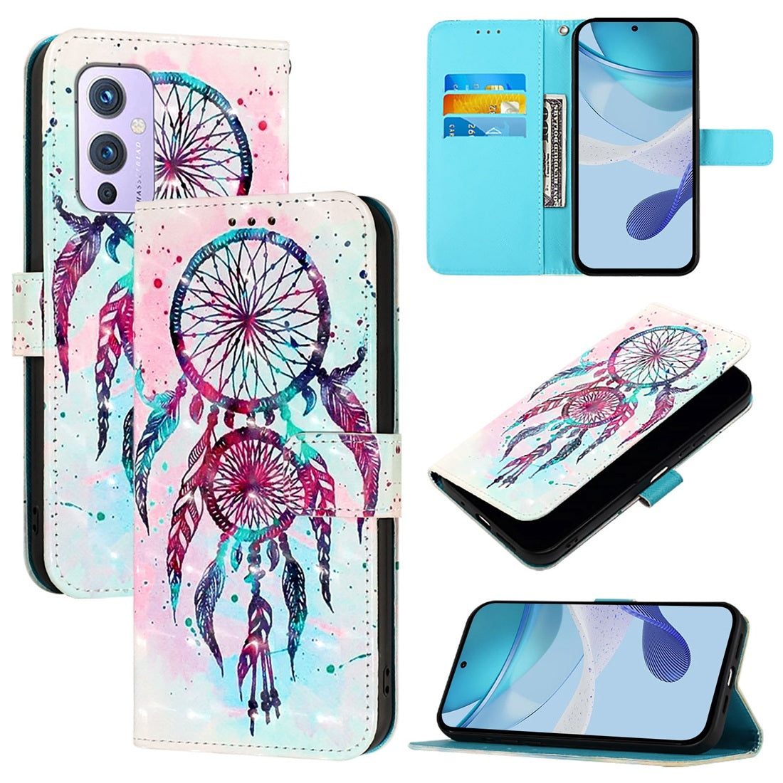 OnePlus 9 Leather Flip Phone Case with 3D Painted Design, Card Holder, Wallet & Stand Function - Durable Protection & Easy Access
