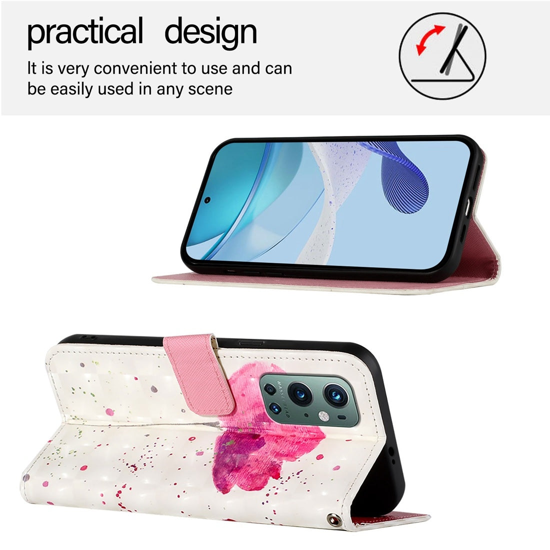 OnePlus 9 Pro Leather Flip Phone Case with 3D Painted Design, Card Holder, Wallet & Stand Function - Durable Protection & Easy Access