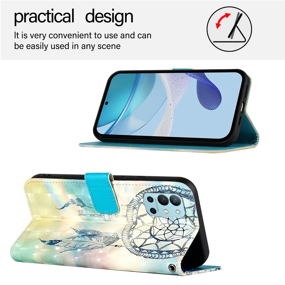 OnePlus 8T Leather Flip Phone Case with 3D Painted Design, Card Holder, Wallet & Stand Function - Durable Protection & Easy Access