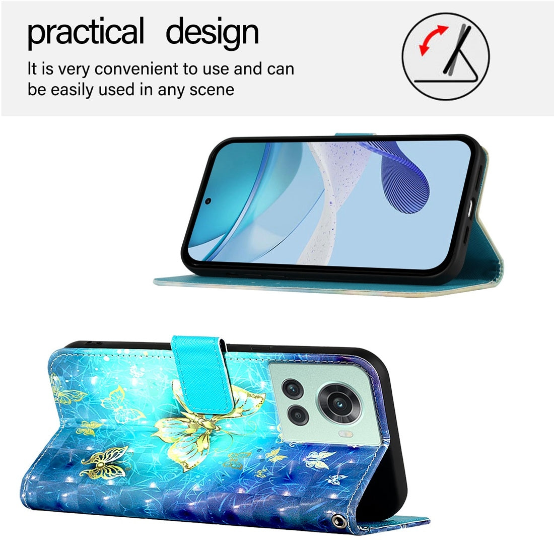 OnePlus 10R Leather Flip Phone Case with 3D Painted Design, Card Holder, Wallet & Stand Function - Durable Protection & Easy Access