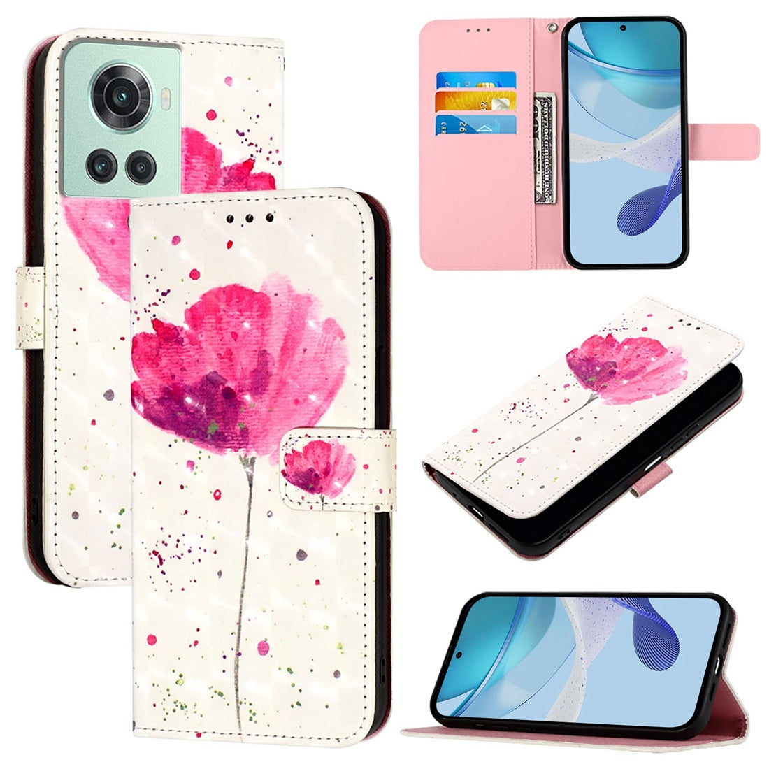 OnePlus 10R Leather Flip Phone Case with 3D Painted Design, Card Holder, Wallet & Stand Function - Durable Protection & Easy Access