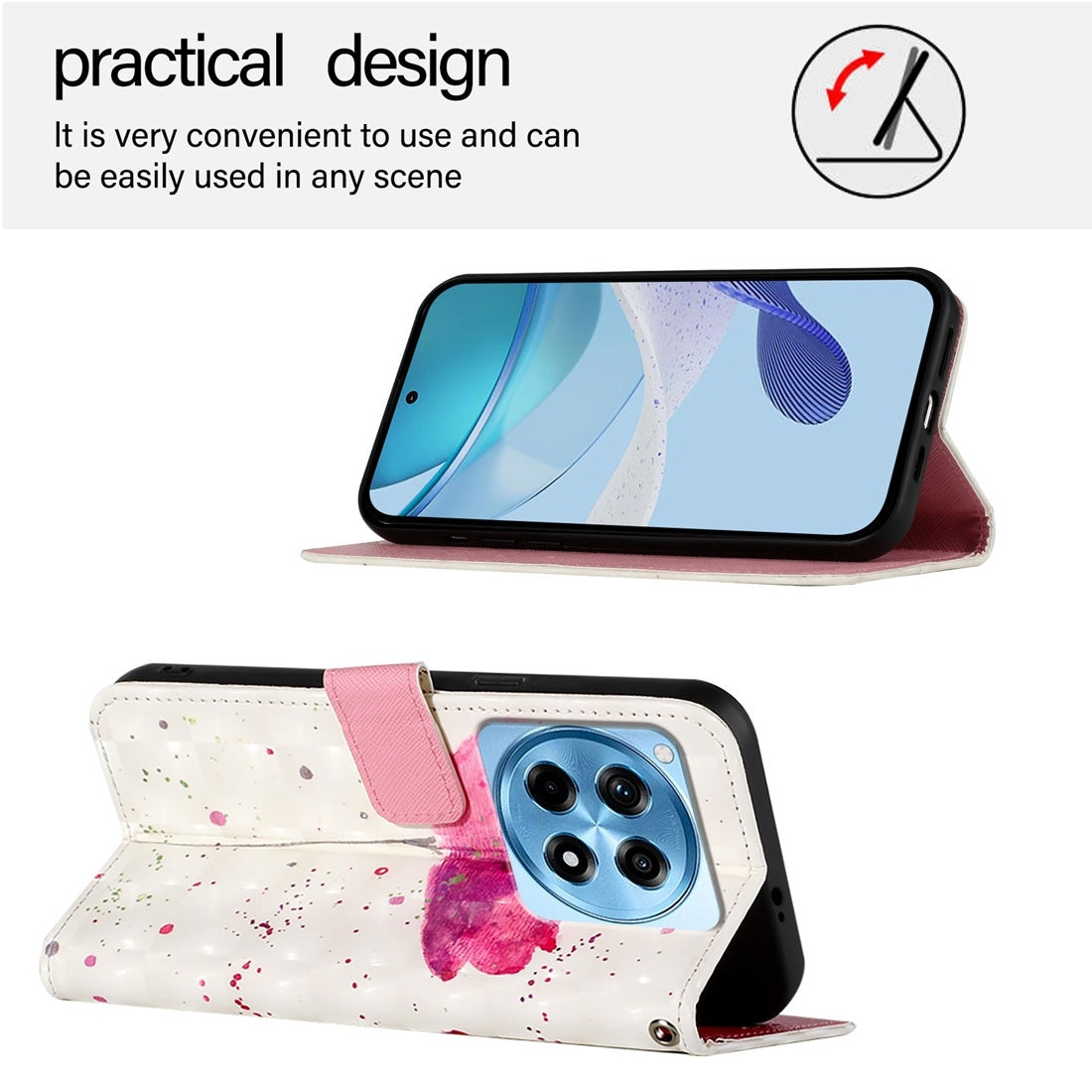 OnePlus 12R Global Leather Flip Phone Case with 3D Painted Design, Card Holder, Wallet & Stand Function - Durable Protection & Easy Access