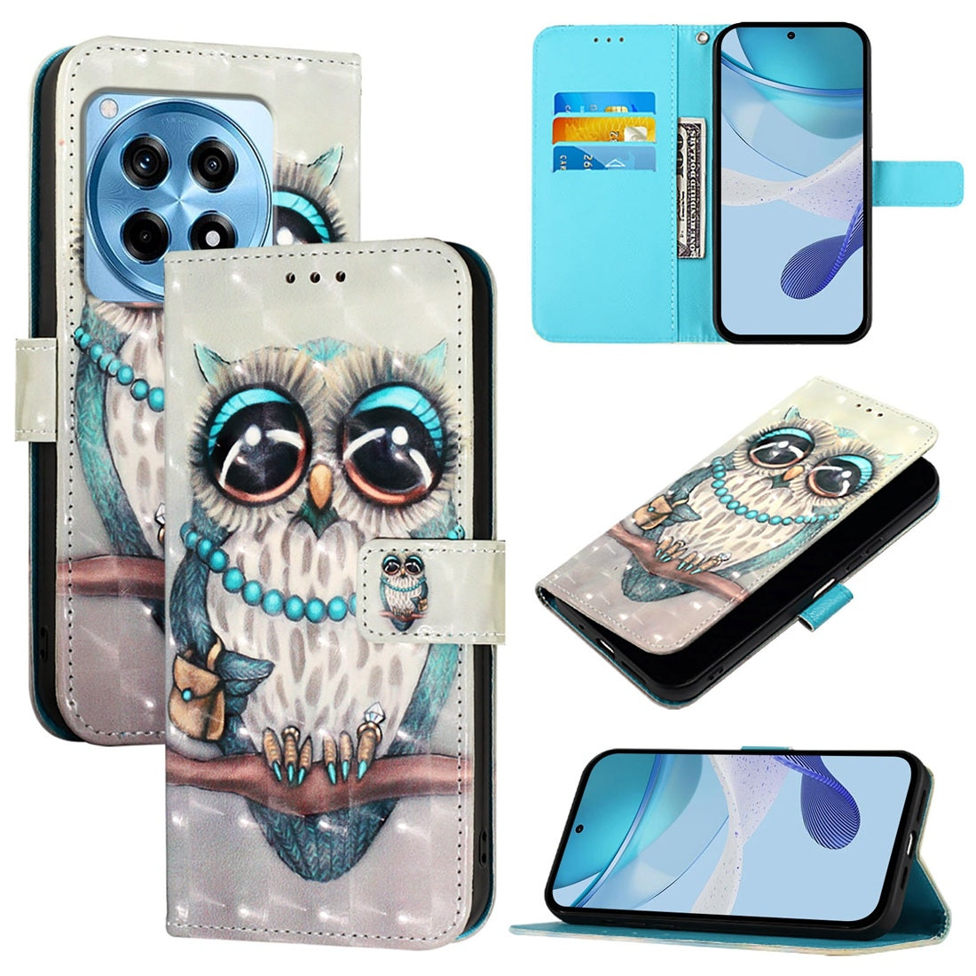 OnePlus 12R Global Leather Flip Phone Case with 3D Painted Design, Card Holder, Wallet & Stand Function - Durable Protection & Easy Access