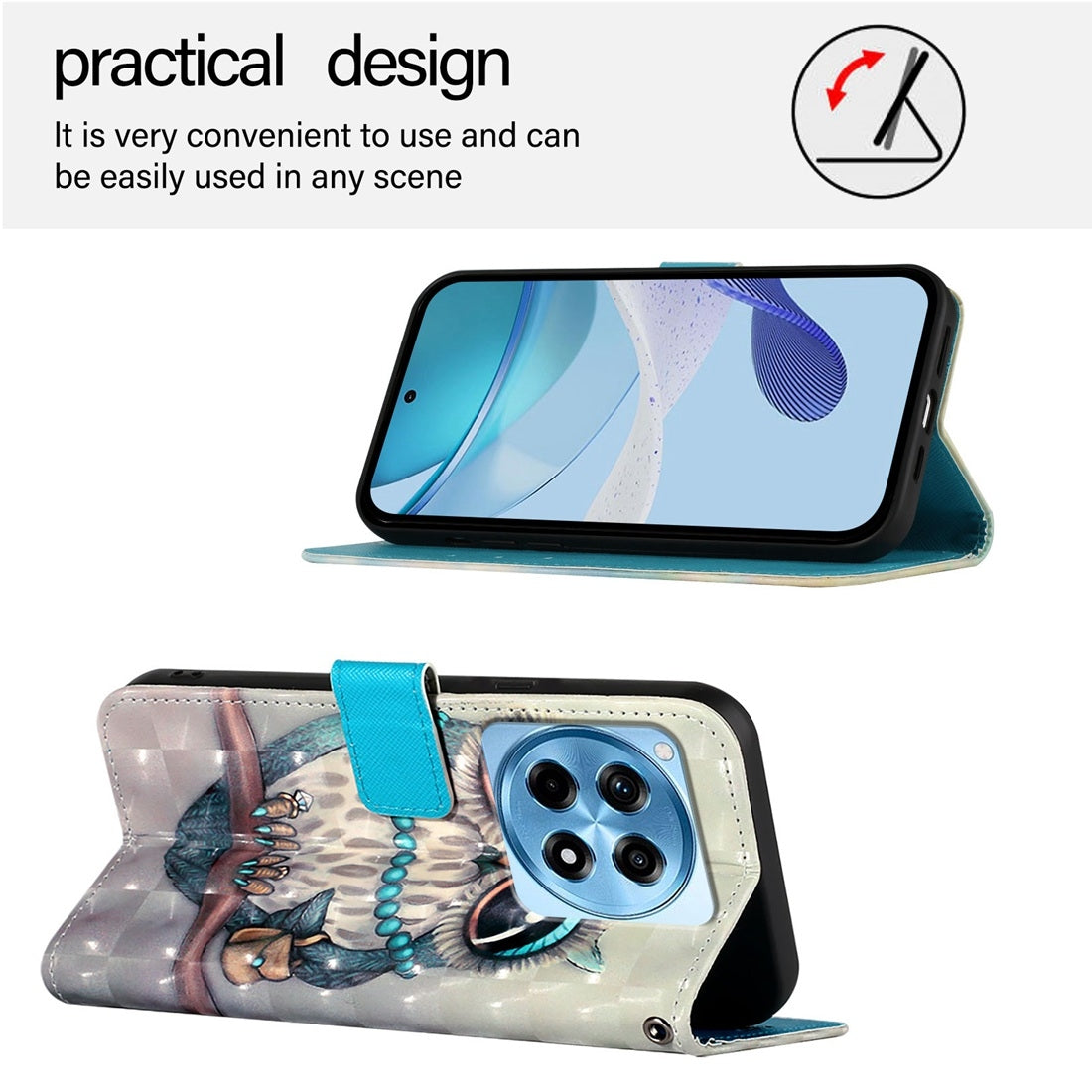 OnePlus 12R Global Leather Flip Phone Case with 3D Painted Design, Card Holder, Wallet & Stand Function - Durable Protection & Easy Access